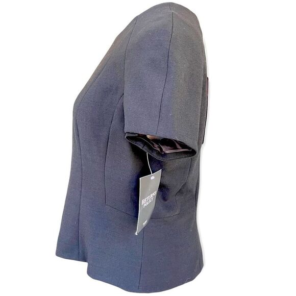 Pure Collection Black Wool Blend Tailored Short Sleeve Top - Picture 2 of 10